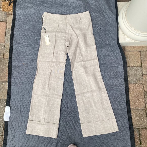 Jo Borkett Linen Wide Leg Flare Pants Tan - Picture 5 of 5